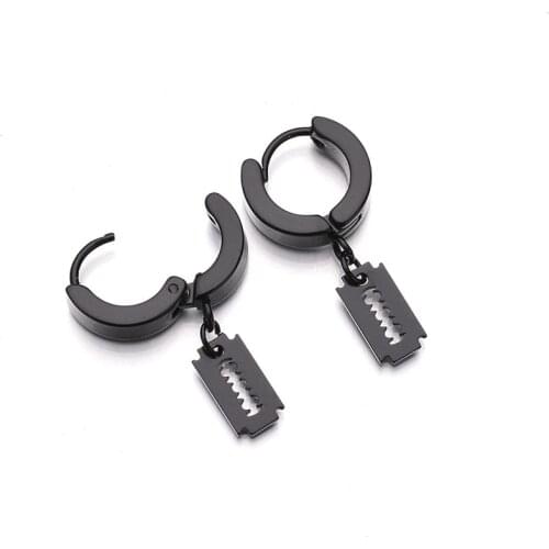 New Trend Korean Style Dangle Stainless Steel Earrings Gothic Blade Pendant Ear Studs For Men Piercing Punk Jewelry Lovers Gifts