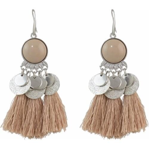 African Woman Tassel Dangle Fringe Earrings Long Ethnic Boho Brincos Party Sequins Earring Cotton Thread boucle d'oreille