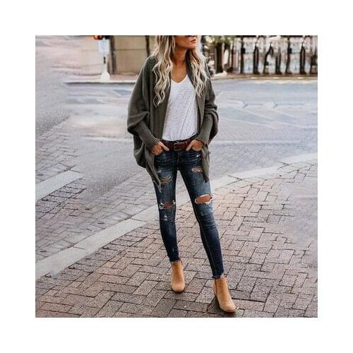 Autumn And Winter Fashion New Female Bat Sleeve Large Size Knitted Cardigan Sweater Casual Loose Solid Color Coat Female