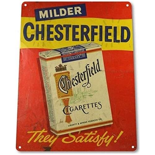 SRongmao Chesterfield Cigarettes Tobacco Smoking Retro Wall Decor Man Cave Metal Tin Sign 8x12in