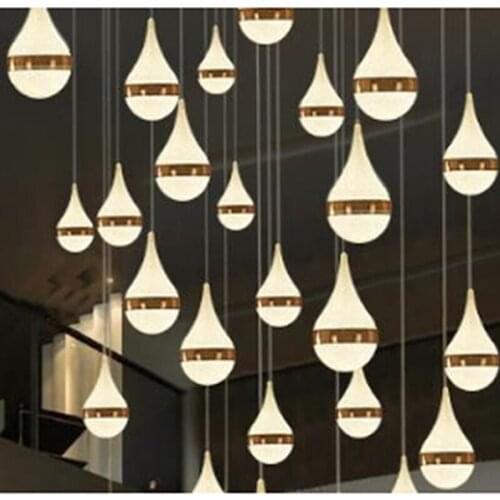 Modern Gold Water Drop Brushed K9 Crystal Stainess Steel LED Pendant Lighting Luxury Clear Lamp For Dining Room Foyer