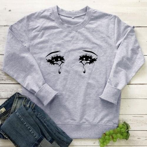 Anime Crying Eyes Sweatshirt Funny Women Graphic Jumper Pullovers Harajuku Kawaii 90s Long Sleeve Tumblr Hippie Sweatshirts