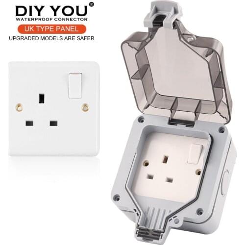 IP66 UK Standard Upgraded TYPE Safer Waterproof Outdoor Wall Switch Socket For Home Garden 13A Outlet Grounded 250V Power Socket