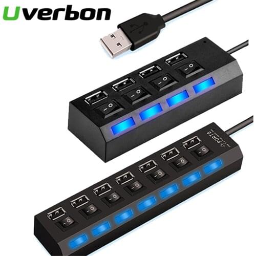 USB HUB 2.0 Super Speed 480 Mbps 4/7 Ports Portable Micro USB 2.0 HUB Splitter With LED Lamp For Laptop PC Tablet USB 2.0 HUB