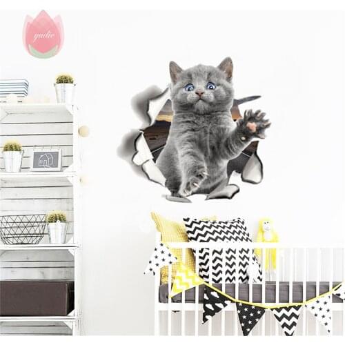 Cat Vivid 3D Smashing Switch Wall Sticker Bathroom Toilet Kitchen Decoration Poster Funny Animal Sticker Decoration PVC Mural