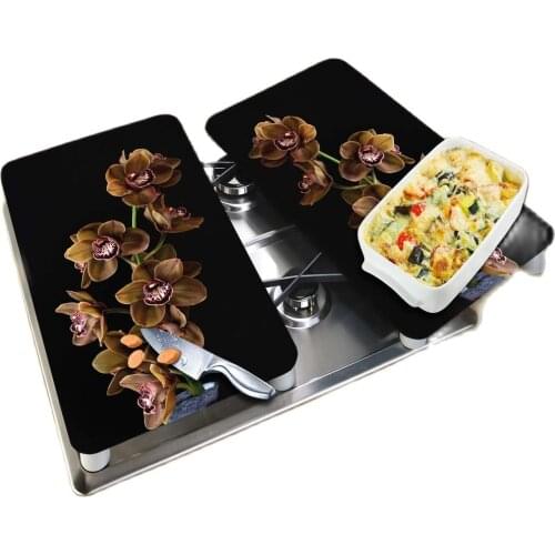 Glass Cooker Protective 2 pcs Glass Cutting Board and Cooker Protection Panel Brown Orchid Patterned Glass Cooker Protection Panel 30x52 cm