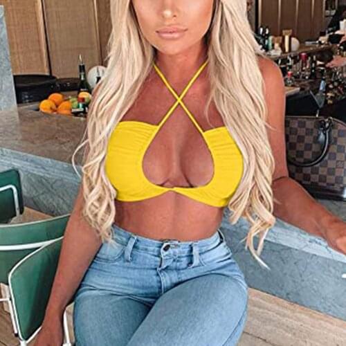 Women Passion Solid Crop Tops Tank No Steel Ring Crisscross Strappy Bow Frenulum Sexy Hollow Out Top Топ Женский More Colors Hot