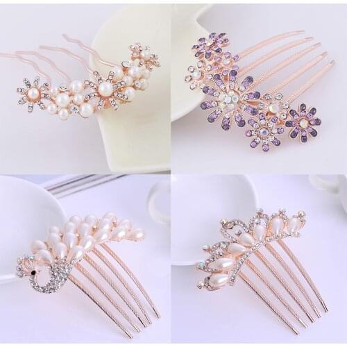 Pretty Animal Leaf Flower Designs Sparkling Crystal Imitation Pearls Bridal Hair Combs Tiara Women Wedding Accesories
