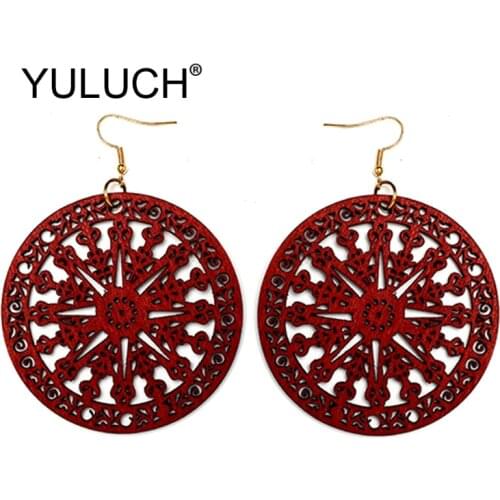 YULUCH Female Vintage Earrings For Women Fashion Jewelry 2019 Ethnic African Red Black Hollow Personality Big Pendant Earrings