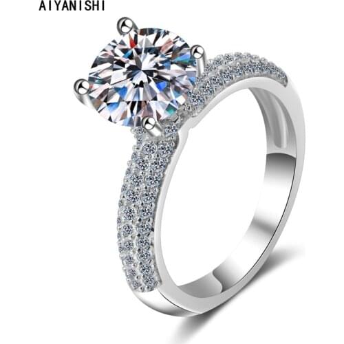 AIYANISHI 925 sterling silver ring 2ct Classic style Diamond jewelry Moissanite ring Wedding Party Anniversary Ring For Women