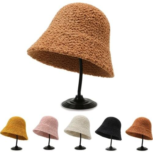 Winter Bucket Hat Thickened Warm Ear Protector Cap Women French Wool Fedora Hat Lady Panama Outdoor Hiking Knitted Fisherman Hat