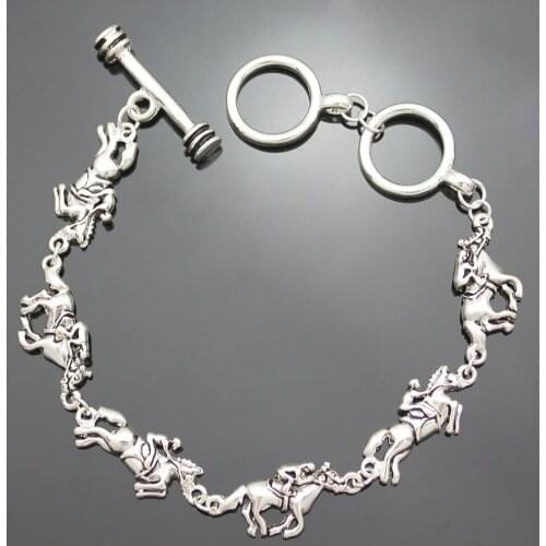 Gold 2 Horse Colors Rodeo Jockey Race game Thoroughbred Charms Buckle Toggle Bracelet race custom bracelet lucky Bangle