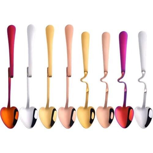 1 Pc Creative Tea Coffee Cup Hanging Spoons Set Stainless Steel Rose Gold V-Shaped Z-Shaped Heart-Shaped Teaspoon