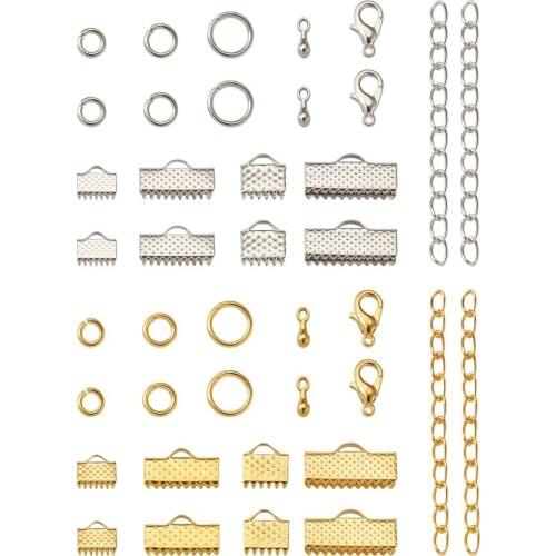 1 Box Iron Ribbon Ends Chain Extender Jump Rings Alloy Lobster Claw Clasps Teardrop Charms Jewelry Making Finding Kit