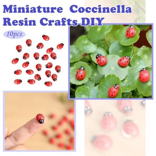 10pcs Creative Red Coccinella Septempunctata Miniature Decor Ornaments Resin Crafts DIY Animal Sculpture Gardening Supplies