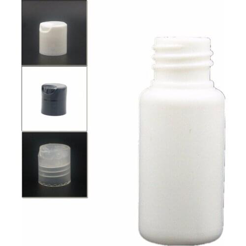 20ml empty Plastic Bottles, white PE bottle with black/transparent/white disc-top cap X 10