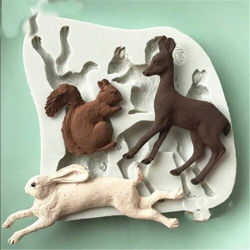 3D Rabbit Squirrel Fawn Bunny Silicone Mould Fondant Cake Molds Cupcake Tools Confeitaria Kitchen Accessories
