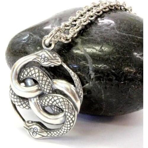 Auryn Double Ouroboros Snake Pendant Necklace Silver Color Charm Chain Necklaces for Women Men Punk Party Fashion Jewelry
