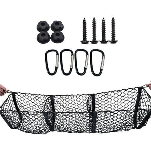 Car Trunk Rear Storage Cargo Luggage Elastic Net Holder With 4 Metal Carabiners Pocket For Car Van Pickup SUV MPV Car Current