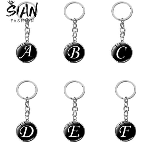 SIAN Alphabet Keychain 26 English Initial Letters Name Keyring Glass Crystal Long Chain for Car Handbag Decoration Birthday Gift