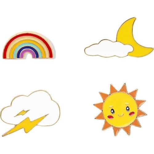 Sun Moon rainbow lightning Flaky clouds pins Cartoon Enamel Pin For Clothes Backpack Brooches Personality Pin jewelry