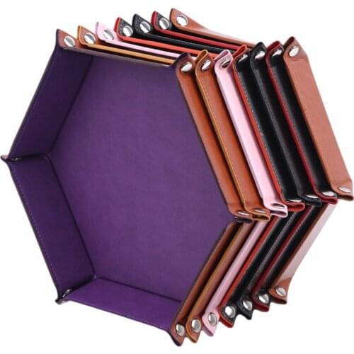 8 Colors PU Leather Folding Hexagon Dice Tray Purple Dice Box For Games multi-purpose Portable Dice Storage Case