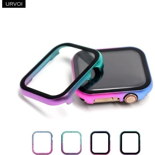 URVOI metal full case for apple watch series 6 5 4 321 cover with tempered glass for iwatch 40 44mm hard frame screen protector