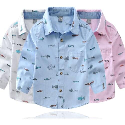 Childrens Boys Shirts 2021 Spring Autumn Fashion Cartoon Pattern Design Kids Long Sleeve Shirts For Baby Boy 2-10 Years Wear