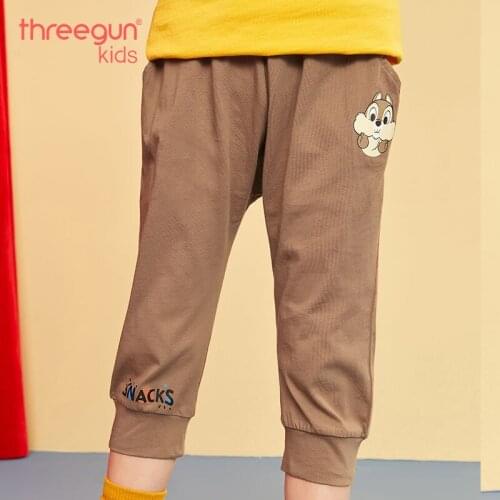 THREEGUN X Disney Boys Girls Cotton Cropped Pants Mickey Minnie Mouse Donald Duck Kids Trousers Children Summer Shorts