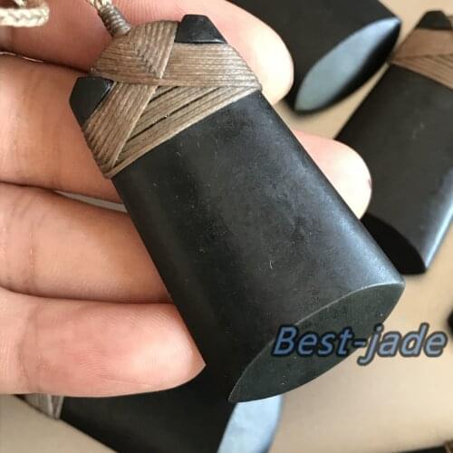 Custom Vintage Axe Natural Black Green Nephrite pendant Australian jade necklace Dull polishing Greenstone Hatchet Men jade gift