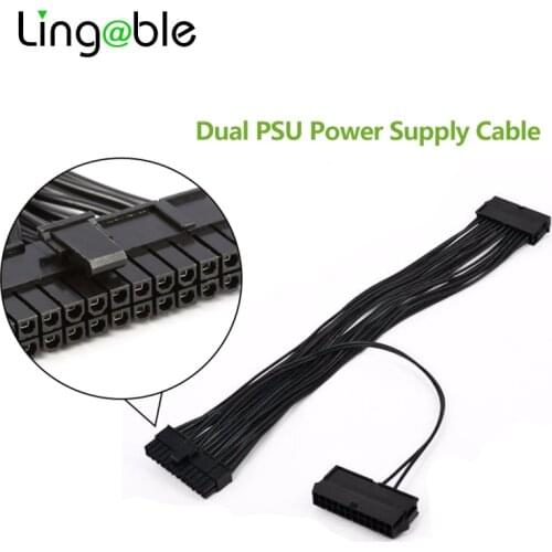 Lingable ATX 24 Pin Power Supply Extension Cable Dual PSU Mining Cables for Computer Adaptor Cable for BTC Riser Miner 24Pin