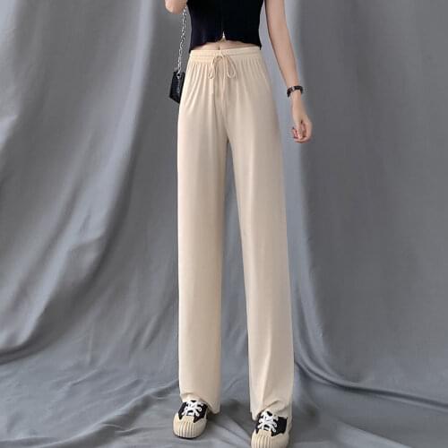 Soft Comfort Women Pants 2021 New High Waist Casual Summer Slacks Pants Women Ice Silk Ankle-Length Long Trousers Female Slacks