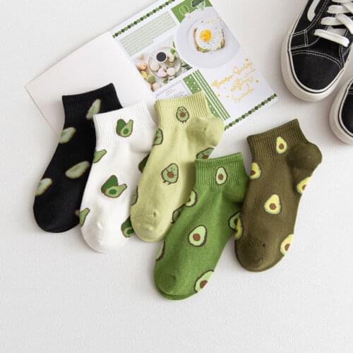 2020 Women Socks Avocado Japanese Embroidery Girls Cute Fruit Socks Ladies Breathable Cotton Trendy WomenS Socks New Arrival
