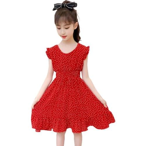 Dresses For Girls Dot Beach Dress For Girls Summer Children Party Dresses Casual Style Clothes For Girls 6 8 10 12 14