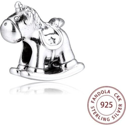Fits Pandora Bracelet 925 Sterling Silver Bruno the Unicorn Rocking Horse Charms Beads for Jewelry Making Berloque Argent