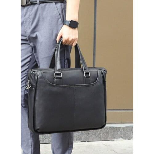 Men Genuine Leather Handbags Fashion Business Bags Business Black Bag Men For Document Leather Laptop Briefcases Bag