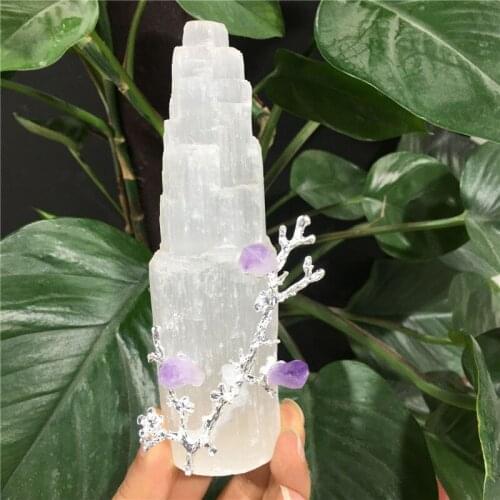 Natural White Quartz Selenite Tower Lamp Energy Modern Moroccan Crystal Reiki Healing Home Decor Mineral Specimen