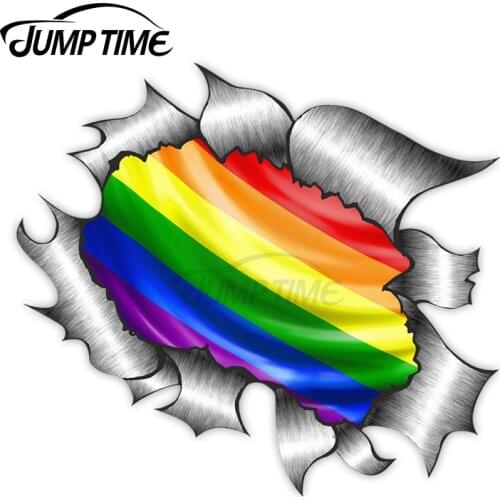 Jump Time Ripped Torn Metal Design With Gay Pride LGBT Rainbow Flag Motif External Vinyl Car Sticker for Windows Bumper