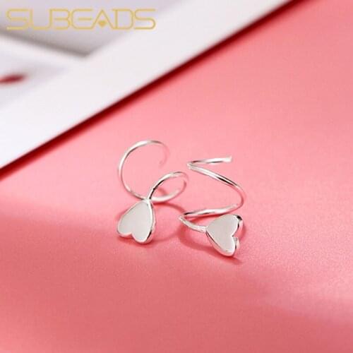 Subeads 925 Sterling Silver Heart Twist Spiral Ear Line Earrings For Women Girls Simple Heart Stud Earrings Jewelry Gifts