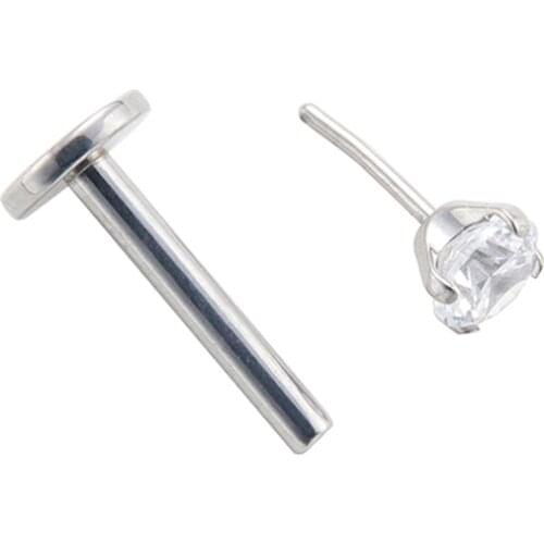 ASTM F136 Titanium Push Fit In Prong Set Tragus Earring Threadless Body Jewelry