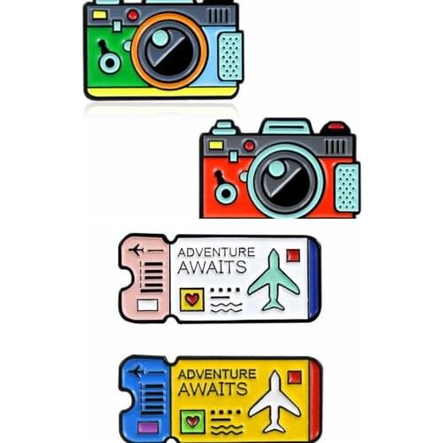 WEISHUOLI Cute metal plane ticket Cartoon Camera Enamel pin brooch jewelry design Accessories Jewelry Women brooches