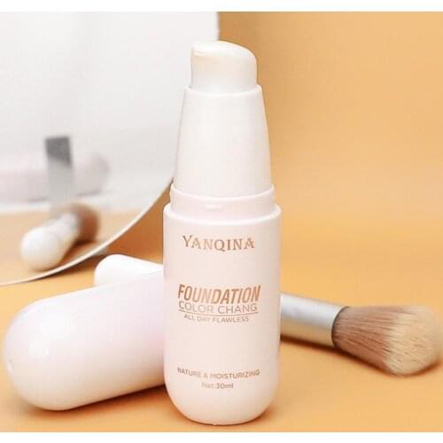 YANQINA Soft Mist Seamless Concealer Liquid Foundation Cream Moisturize BB Cream Not Easy To Remove Whitening Face Makeup