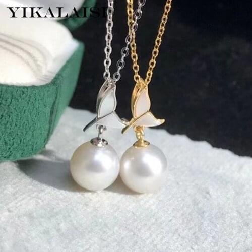 YIKALAISI 925 Sterling Silver Necklaces Jewelry For Women 9-10mm Round Natural Freshwater Pearl Pendants 2021 Wholesales