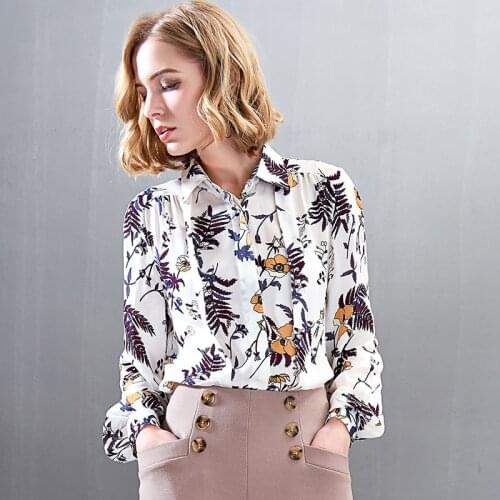 Womens Blouses and Tops Silk white black leaves Floral Office Formal Casual Shirts Plus Large Size Spring Summer Sexy Femme