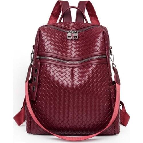 Weave Leather Womens Backpacks High Quality Anti-theft Backpack Travel School Bags for Teenagers Girls Large Capacity Mochila
