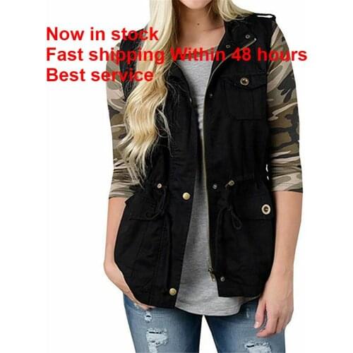 Women Military Anorak Safari Drawstring Loose Fit Vest Sleeveless Utility Jacket Women Ladies Casual Vest Coat