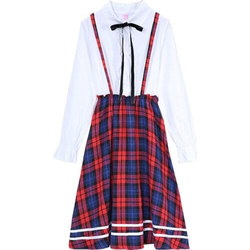 2021 Spring Mori Girl Style New Sweet Strap Contrast Color Preppy Style Long-Sleeved Cotton Dress Women 2012190