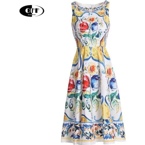 Summer new fashion runway dress womens sleeveless tank vintage printed Celebrity party midi dresses goblincore festival clothes