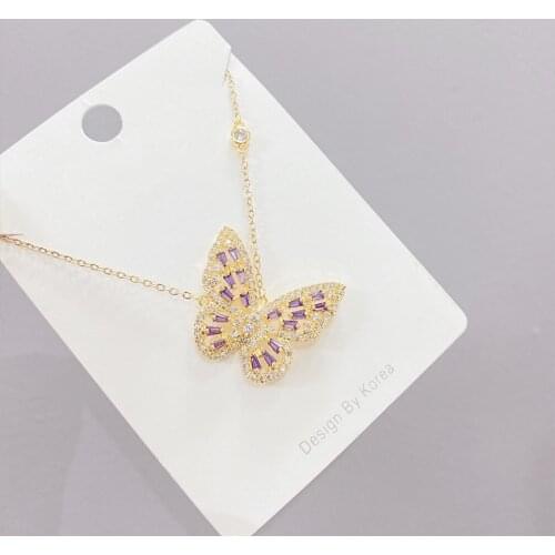 Womens Micro-Inlaid Zircon Butterfly Necklace European and American Exaggerated Clavicle Chain Pendant Jewelry
