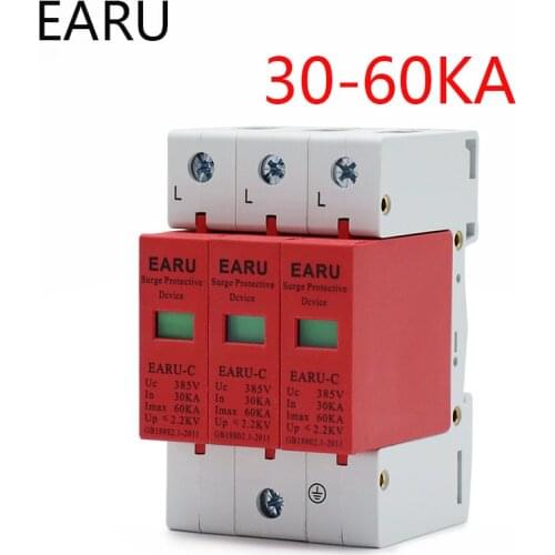 1pc AC SPD 3P 3 Phase 30KA~60KA 385V House Lightning Surge Protector Protective Low-voltage Arrester Device OEM Factory